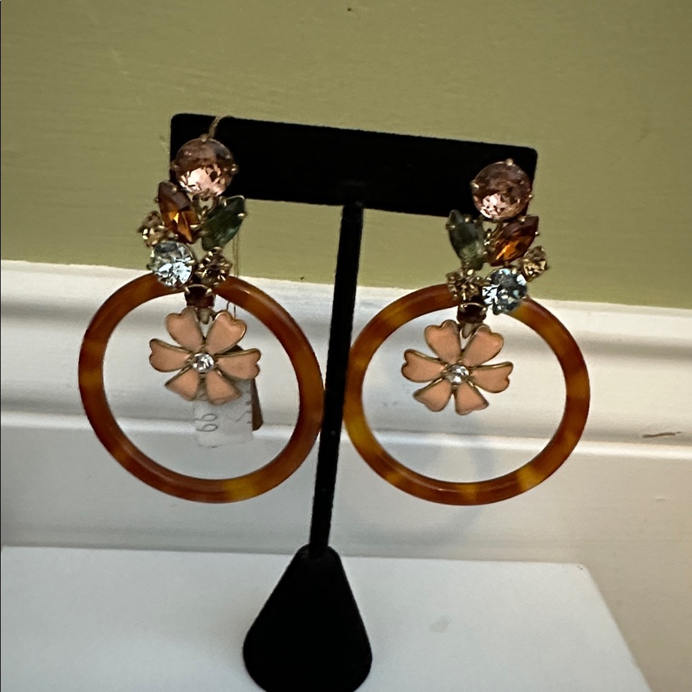 J.Crew Floral Brown and Gold Earrings NEW